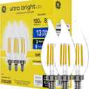 GE Ultra Bright LED Light Bulbs, 100W, Soft White Candle Lights, Clear Decorative CA12 Light Bulbs, Candelabara Base (3 Pack)