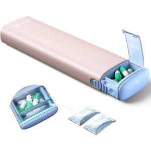 Weekly Pill Organizer 7 Day, Airtight Silicone Seal Pill Box with Built-in Desiccant, Portable Travel Medicine Organizer, Moisture-Proof Vitamin & Supplement Container,Pink