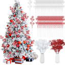 Sggvecsy 50 Pcs Christmas Tree Picks and Sprays 17 Candy Shape Curly Picks Glittery Faux Christmas Tree Stems Ornaments for Christmas Tree Ornaments DIY Crafts Wreath Xmas Holiday Home Decor (White)