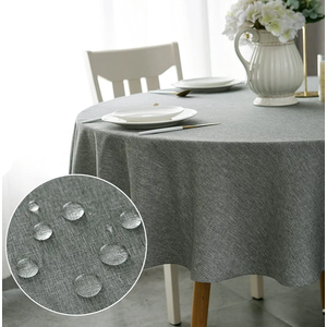 Qidordour Round Tablecloth, 48 inch Diameter, Faux Linen Table Cloth, Water Resistant Spill-Proof Wipeable Polyester Dining Table Cover for Kitchen Cafe Restaurant Buffet Tabletop Decoration, Grey