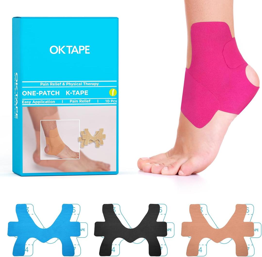 OK TAPE Precut Kinesiology Ankle Tape, 10 Pcs, Pain Relief, Prevent Ankle Sprain, Provide Support for Ankle Ligament, Elastic Athletic Tape, Breathable K Tape for Daily use - Pink