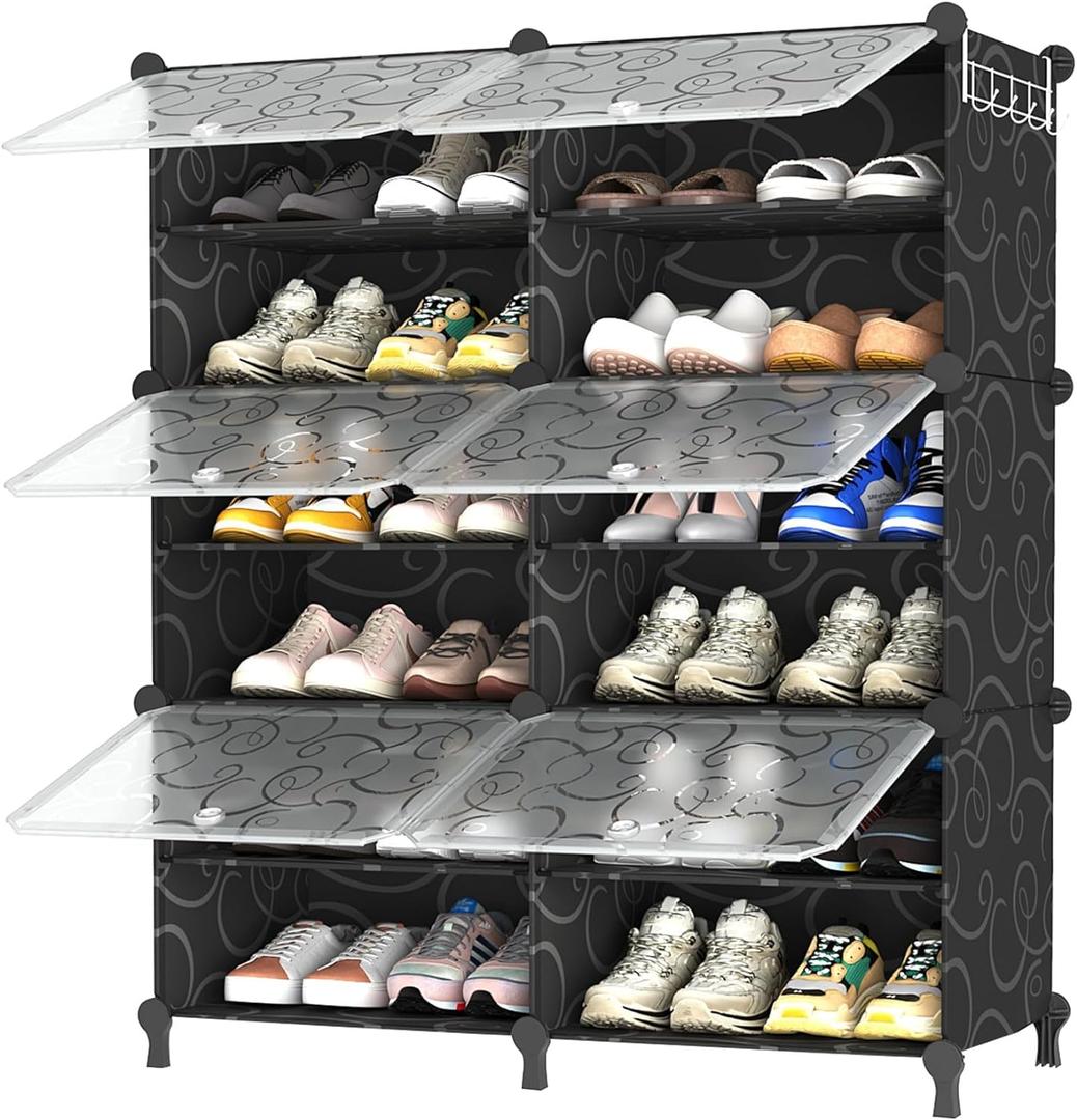 AWTATOS Shoe Rack, 6 Tier Shoe Storage Cabinet with Door, 24 Pair Shoe Organizer Shelves for Closet Hallway Bedroom Entryway, Black