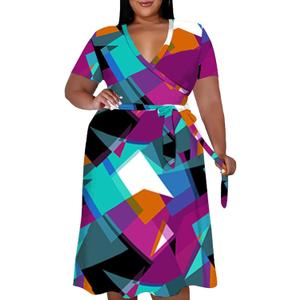 Women's Plus Size Casual Pleated Dress Summer Short Sleeve Flowy Swing Dress Loose Beach Dresses (X-Large Plus, Cyan Purple)