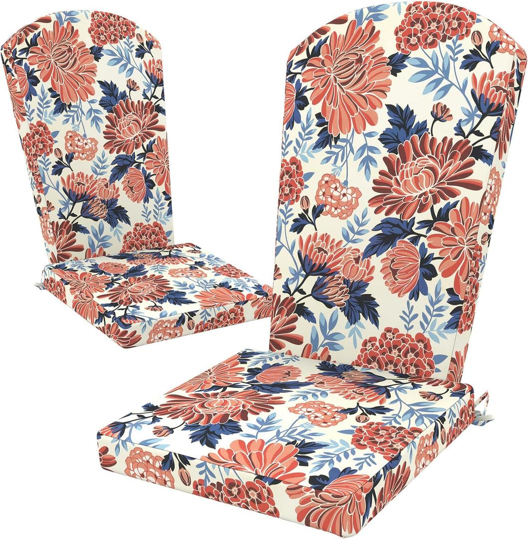 LVTXIII Adirondack Chair Cushions 48x20x2.5 Inch, Water Repellent, Fade Resistant, High Back Outdoor Rocking Chair Cushions for Patio Furniture, 2 Pack, Vibrant Blossom