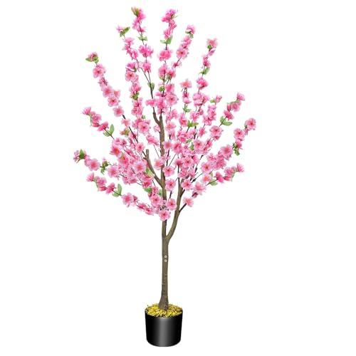 HUAESIN 4.4FT Artificial Cherry Blossom Tree Decor Fake Pink Flowers Sakura Tree Faux Plants Indoor Decor for Spring Living Room Home House Entryway Bedroom Office Inside Wedding Party Outdoor
