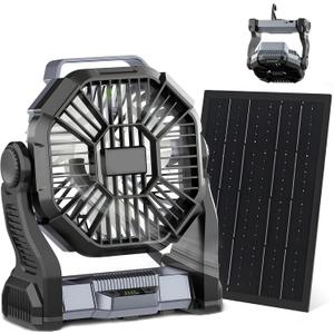CONBOLA 25400mAh,Camping Fan, Portable Fans Rechargeable 9-Inch Battery Powered (180Hrs) LED Lantern, USB C Battery Beach Fan. (Gray Solar)