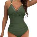 VIMPUNEC Womens One Piece Modest Swim Suits Tummy Control Wrap Bathing Suit Push Up Swimwear (X-Large, Army Green)