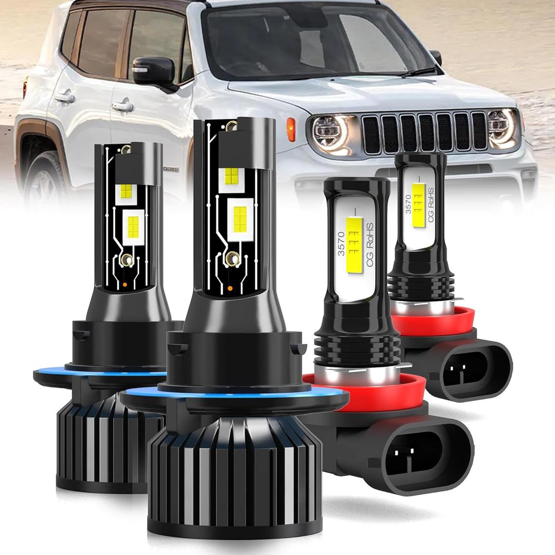 AYGZRUB For 2015-2023 Jeep Renegade light Bulbs, 9008 High Low Beam H11 Fog Light Combo, 4PCS