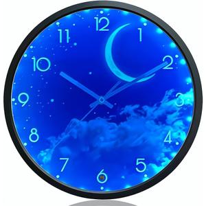 OCEST 12 Inch Night Light Wall Clock, Glow in The Dark Large Digital Display Kids Birthday Present, Silent Battery-Operated LED Wall Clocks for Bedroom Living Room Kitchen (Blue Moon)