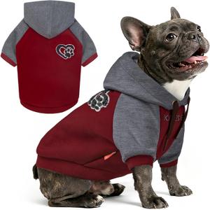 KYEESE Dog Hoodie Stretchy Cat Coat with Leash Hole Dogs Winter Coat for Cold Weather Pet Sweatshirt with Drawstring Soft Dog Clothes for Small Dogs Comfort Cat Sweater Warm Pet Clothes (Medium (9-14lbs), 4#Red)