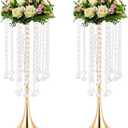 OUKANING Tabletop Flower Stand Wedding Table Centrepieces Metal Flower Vases Flower Display Holder with Acrylic Beads for Party Event Dinner Receptions Hotel Home Decor,21.9in Height (2PCS Gold)