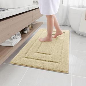 Buganda Bathroom Rugs, 36" x 24", Soft and Absorbent Microfiber Bath Rugs, Non-Slip Shaggy Shower Carpet, Machine Wash Dry Bath Mats for Bathroom Floor, Tub and Shower, Beige
