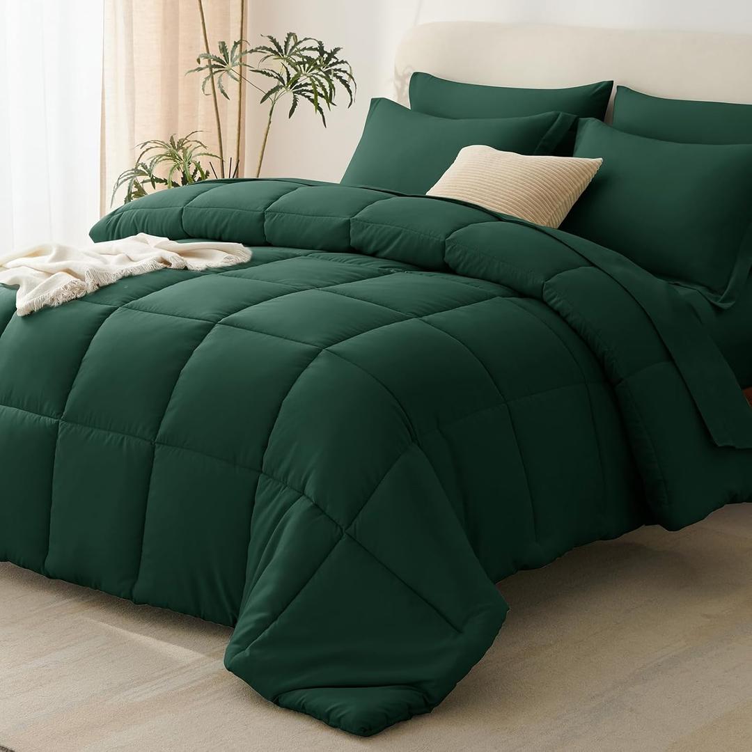 CozyLux King Size Comforter Set Emerald Green - 7 Pieces Bed in a Bag King, Okeo-Tex Certifited Bedding Set, All Season Soft Bed Set with Down Alternative Comforter, Sheets, Pillowcases & Pillow Shams