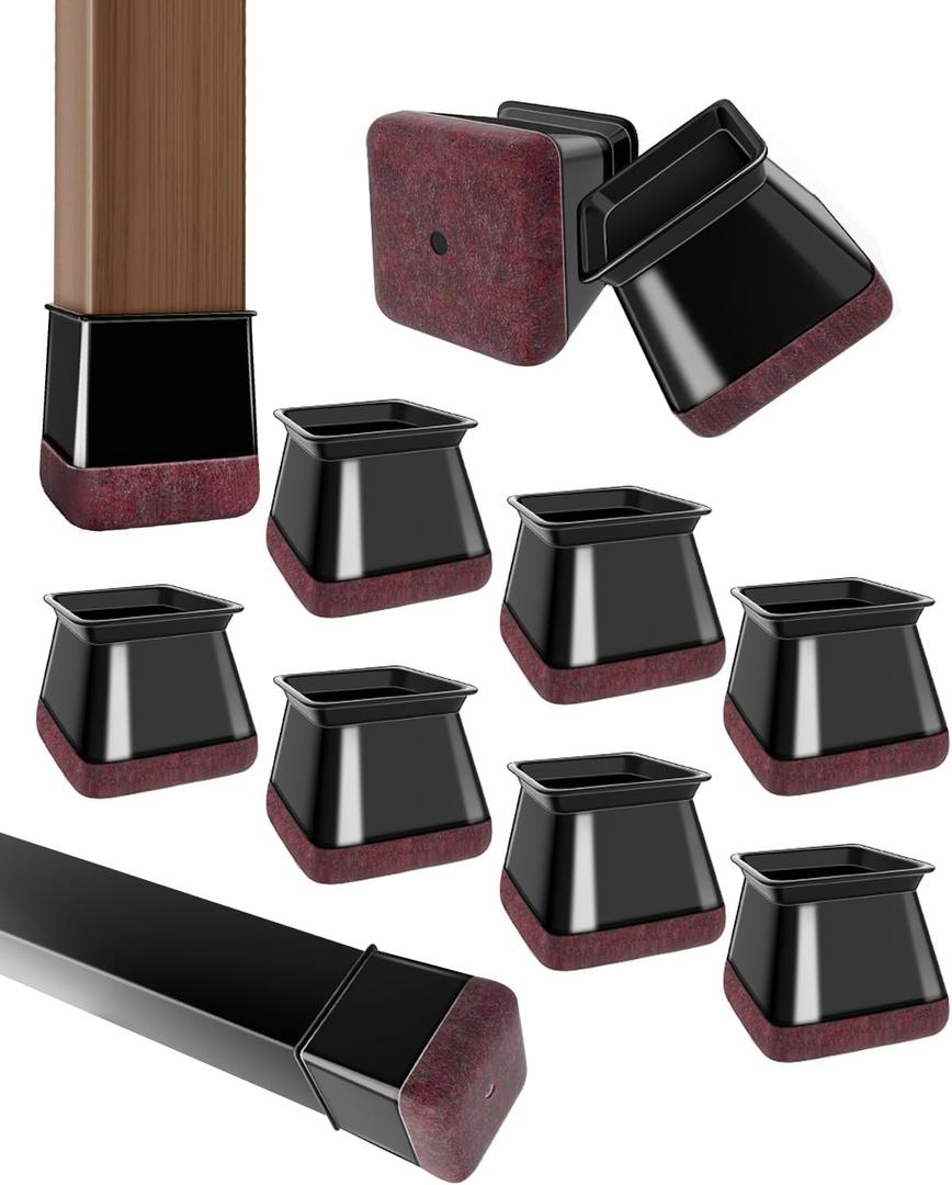 20 Pcs Chair Leg Floor Protectors for Hardwood Floors, Black Rubber Furniture Sliders with Felt, Silicone Furniture Leg Caps Covers, Fit Square Diameter (1.71" to 2.0")