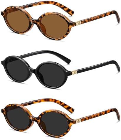 DUSHINE Retro Oval Trendy Sunglasses for Women Lightweight Narrow Shades UV protection Sun Glasses(3 Pack)