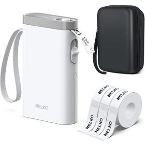 Nelko Label Maker Machine with Tape, P21 Bluetooth Label Printer with 3 Tapes & Case, Wireless Mini Label Makers with Multiple Templates Icon Font Custom for School Office Home, White
