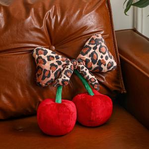 Beeveer Leopard Cheetah Bow Cherry Pillow Coquette Room Decor Preppy Stuff Gifts for Teen Girl Funny Trendy Decorative Pillow Cushions for Bedroom Living Room Sofa Bed Chair Christmas Preppy Gift