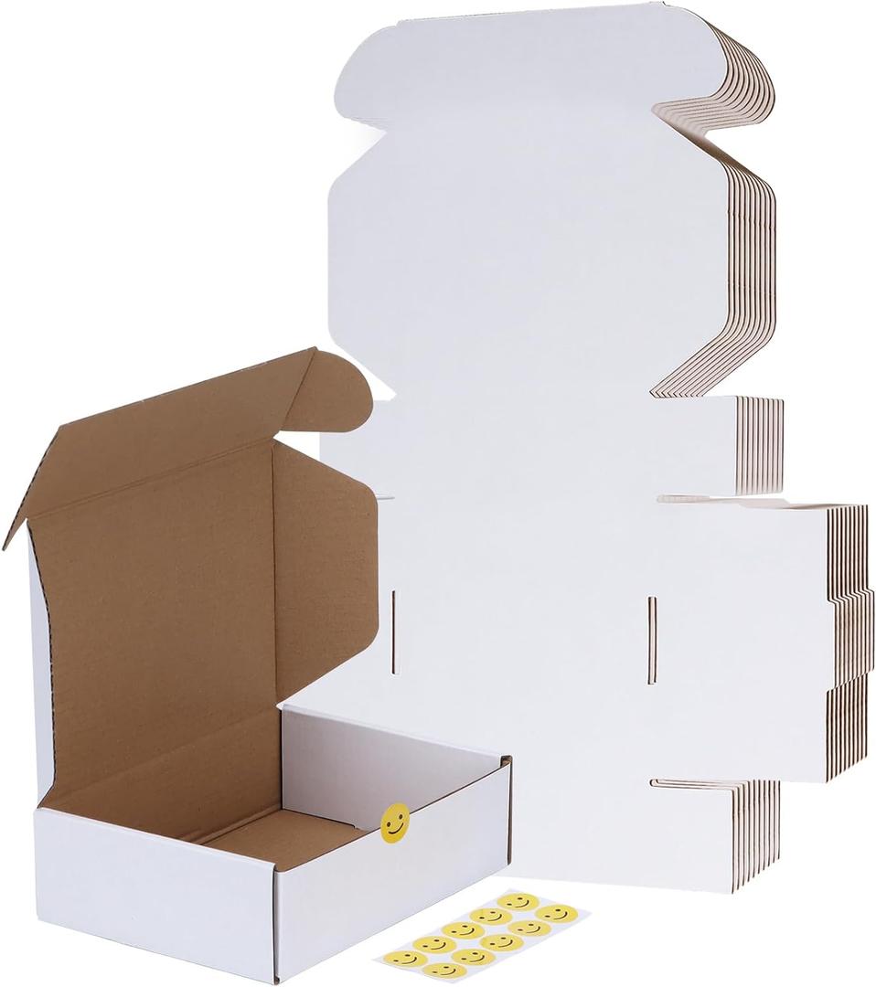 RLAVBL 10 Pack 7x5x2 Small Shipping Boxes, White Corrugated Cardboard Box for Packing, Mailing, Business