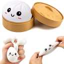Dumpling Squishy Fidget Toys for Adults and Kids, Cute Steamer Basket Design with Squeezable Bun Stress Relief Toys, 3.5'' Big Stress Balls with Cute Smile Face (White 1 PC)