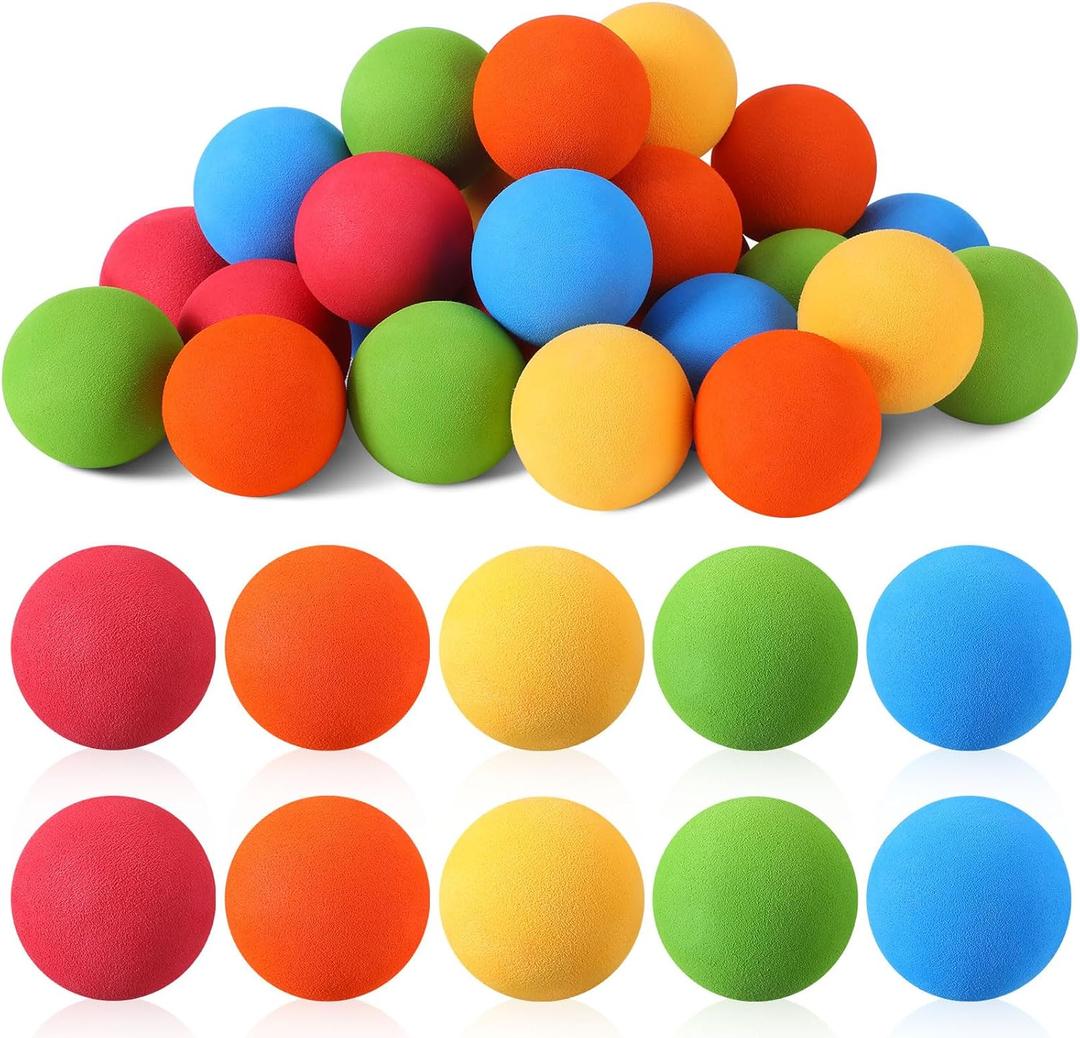 Syhood 24 Pieces Mini Knee Hockey Balls for Kids Gift Soft Foam Hockey Balls for Indoor Floor Mini Stick Nets Party, Assorted Colors, 2 Inch (orange, red, blue, yellow, green)