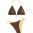 BEAUDRM Women's 2 Piece Polka Dots Bikini Set Halter String High Cut Thong Reversible Bathing Suits Resort Wear, XS