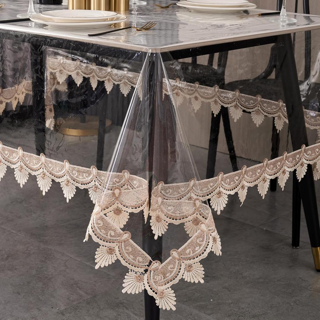 Clear Vinyl Tablecloth Protector Waterproof/Oil-Proof PVC Table Cloth Transparent Sheet Table Cover (60'' x 84'' Rectangular)