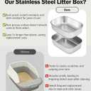 Stainless Steel Sifting Litter Box with Lid, Metal Litter Pan with Scoop for Big Cats Multi Cat, Extra Large Cats Litterbox Odor Control Easy Clean