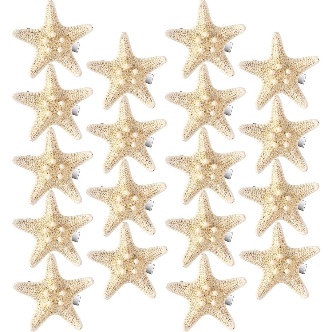 Yilloog 18 Pcs Starfish Hair Clips Mermaid Accessories Seashell Resin Starfish Beach Hair Clips Pins for Women Ladies Halloween Wedding Bridal Gifts