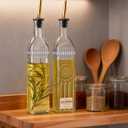 2 Pcs Olive Oil Dispenser Bottle for Kitchen,17oz Clear Glass Cooking Oil and Vinegar Dispenser Set, Coffee Syrup Dispenser with 2 Pourers and 1 Funnel (Two squares)