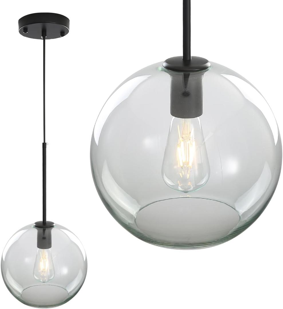 Modern Globe Pendant Light Fixtures, Mid-Century Glass Globe Flush Mount Ceiling Light, Rustic Light Pendant Lights Kitchen Island Dinning Hanging Pendant Light ﻿ (Black-Clear, 20cm/8”)