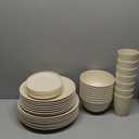 Rubtlamp Wheat Straw Dinnerware Sets, Unbreakable Reusable Plastic Wheat Straw Bowls & Plates Dinner Set, Microwave And Dishwasher Safe Plates, 24 Plates, 8Bowls, 7Cups for Party (Beige)