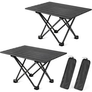 2 Pack Camping Table Foldable, Portable Folding Beach Table, Black-L | Ultralight, Metal, with Carry Bag, Small for Outdoor Travel & Picnic, BBQ, Cooking, Festival, Boat, Home Use