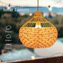 Solar Chandelier Outdoor Pendant Lights, Outdoor Rattan Solar Hanging Porch Light Lanterns with Remote Dimmable Outdoor Chandelier Lights for Gazebo Porch Patio 12.6"
