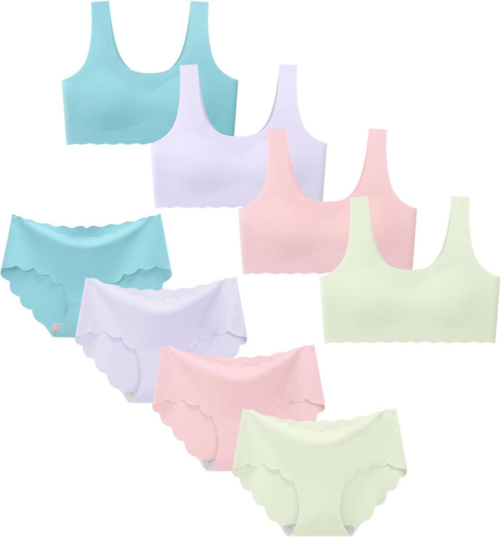Demifill Girls Seamless Sport Bras&Panties for Teens Girls Training Bras with Panties Sets Multipack (S)