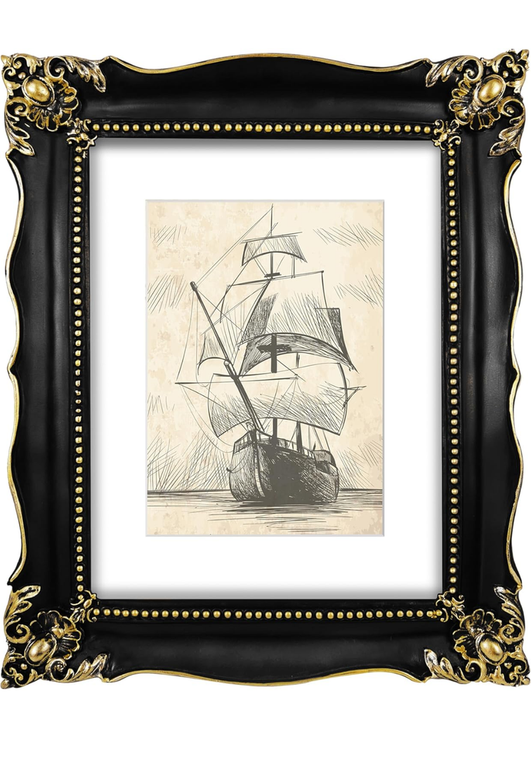 Simon's 11x14 Picture Frame Matted to 8x10, Black Gothic Frames for 11x14 Posters Photos Certificates, Vintage Gallery Wall and Tabletop Decor