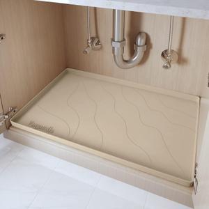 Heavy Duty Silicone Under Sink Mat for Kitchen Waterproof 34" x 22", Extra Thick Rubber Mat Drip Tray, Raised Edge Under Sink Liner, Prevent Drips, Leaks, Spills, Beige