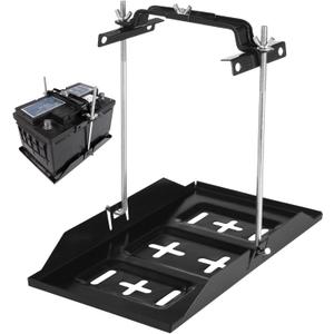 Battery Hold Down Tray Kit, Universal Battery Storage Holder, Metal Battery Tray with Adjustable Bracket Clamp, Rectangular Battery Tray for Cars, Boats