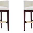 Manhattan Comfort Kingsley 30 Inch Mid Century Modern Bar Stools - Faux Leather Padded Seat, Classic Club Chair Design, Beech Wood Base with Footrest, Fully Assembled Barstools, Set of 2, Ivory