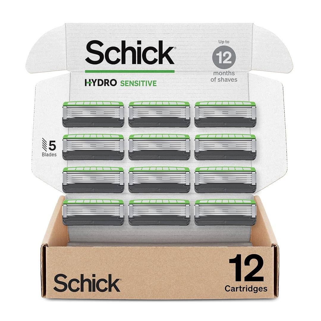 Schick Hydro Sensitive Razor Refills, 12ct | 5 Blade Razor for Men, Shaving Blades, 12 Refills