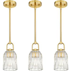 FEMILA 3 Pack Gold Pendant Light, 5" Modern Chandeliers for Dining Room Kitchen Hotel, E26 Base, 4FH83MIL-3PK BG