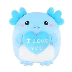 Finebee Christmas Axolotl Plush, Cute Axolotl Holding Gift Stuffed Animals Christmas Day Decor Party Favors for Girls and Boys(Blue)