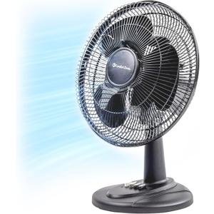 Comfort Zone Oscillating Table Fan with Adjustable Tilt, Convenient Push Button Controls, Quiet, 12 inch, 3 Speed, Desk Fan, Airflow 7.25 ft/sec, Ideal for Home, Bedroom, Dorm & Office, CZ121BK