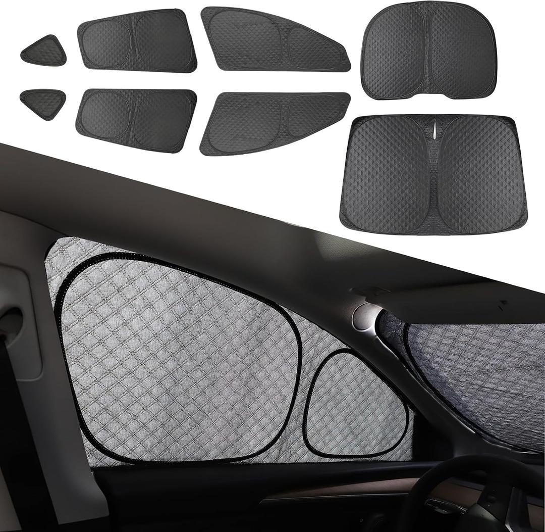 8PCS Upgraded for Tesla Model Y Window Shade Covers Thicker 5-Layer Material Sun Darker Windshield Sunshade Side Window Privacy Shade for Tesla Model Y Accessories 2024 2023 2022 2021 2020