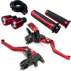 Universal Motorcycle Brake Lever 7/8 Inch 22mm Handlebar Brake Master Cylinder Clutch Levers Set + Hand Grips + Handlebar Ends Set Fit for Harley Honda Kawasaki Suzuki Yamaha Red