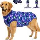 PetWarm Dog Recovery Suit, Onesies for Dogs, Dog Cone Alternative After Surgery Substitute E-Collar and Cone Prevent Licking Dog Onesies Pet Surgery Recovery Suit, Dinosaur Pattern, Blue Purple, 2XL