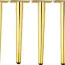 Osring 12 Inch Furniture Table Legs Golden, Steel Round Tapered Modern Sofa Feet, Straight Metal Furniture Legs Hardware for Cabinet and Couch, 4 Pack