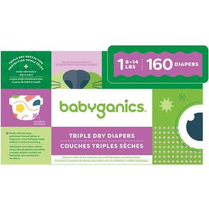 Babyganics Size 1, 160 count, Absorbent, Breathable, Triple Dry Protection Diapers