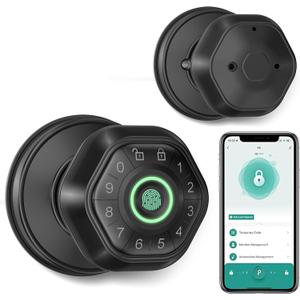 Fingerprint Door Lock- Smart Door knob,biometric Door Lockwith passcode keypad keyless Entry Door Handlefor Bedroom Home Hotel Office Apartment Smart Door Lock (black)