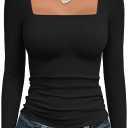 Trendy Queen Womens Cropped Long Sleeve Top - Square Neck Y2K Going Out & Workout Shirts, Soft Stretchy Fit (Large, Black)