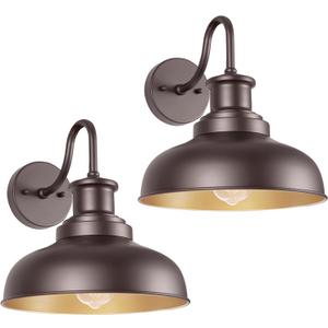 Outdoor Gooseneck Barn Lights Outdoor Wall Sconces Farmhouse Exterior Wall Mount Light Vintage Wall Lighting Fixture Industrial Bronze Lantern for Porch Entryway Garage Patio, 2 Pack (02RZ007-2 PACK(Not Dusk to Dawn), Orb+Gold)